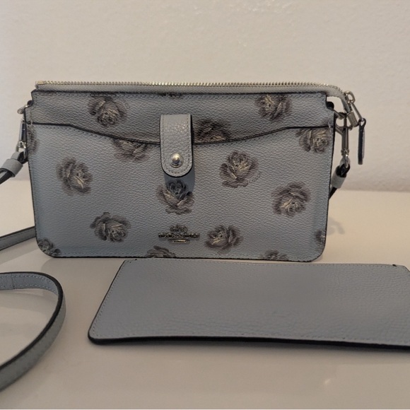Coach Blue with Light Gray Floral Pattern Messenger / Crossbody Bag - Picture 1 of 13